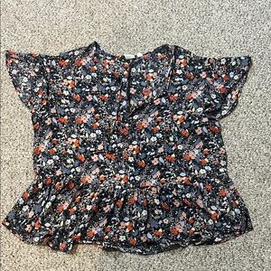 GAP Flutter Sleeve Peplum Blouse in White and Blue